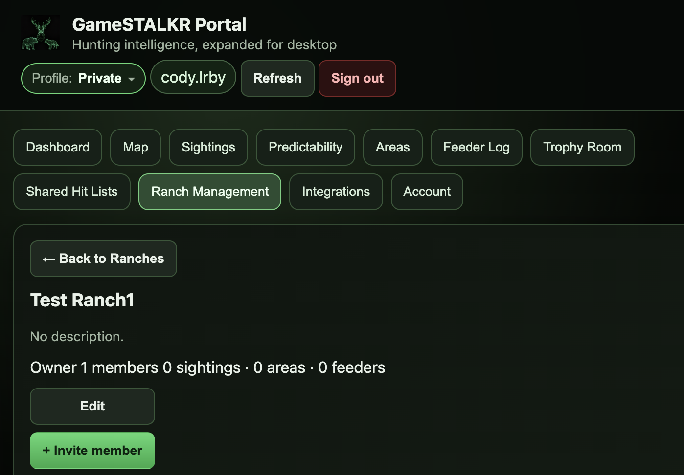 Ranch overview with the member roster and Edit, Invite, and Delete buttons